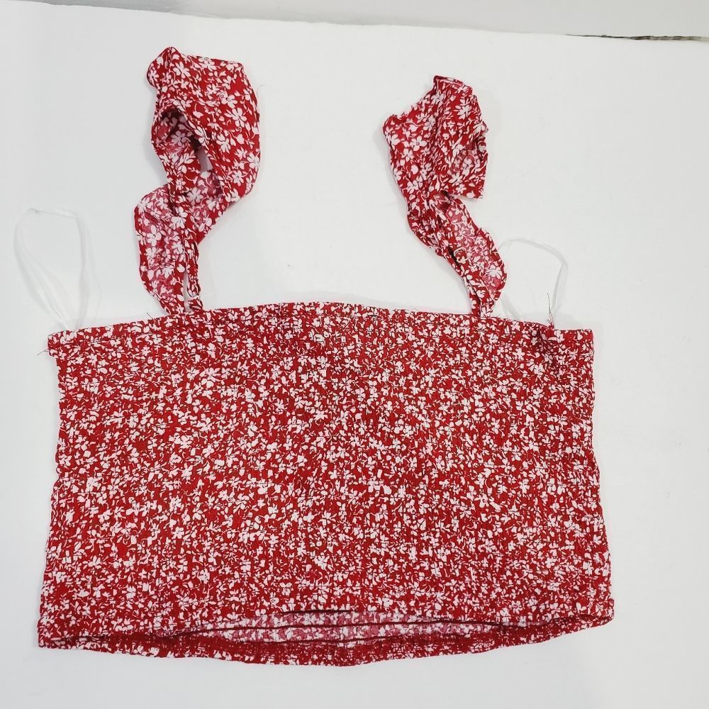 5x$25 Aakaa red floral  summer smocked ruffle straps top size Medium - Picture 8 of 8